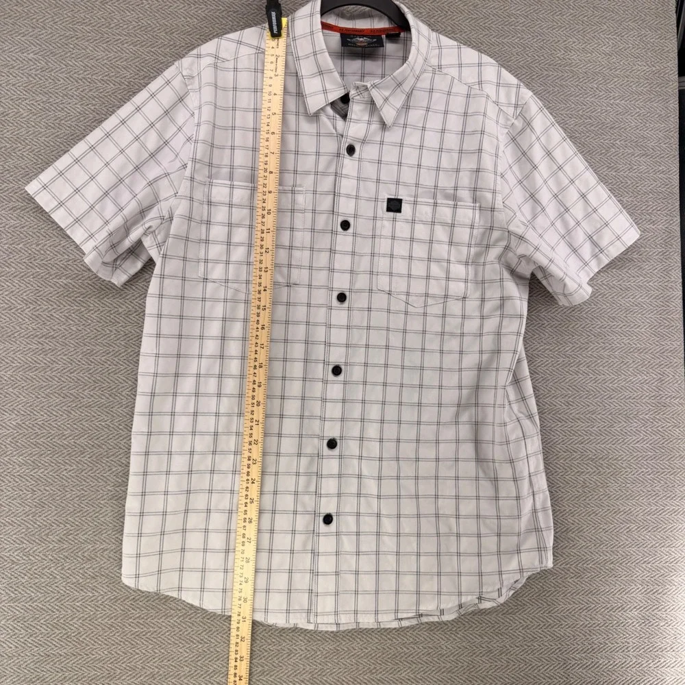 Harley-Davidson Mens White Grey Plaid Performance Short Sleeve Button Shirt L